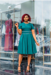 elegant teal skater office dress